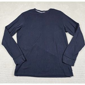 Perry Ellis Shirt Mens Large Portfolio Thermal Long Sleeve Crew Neck Navy